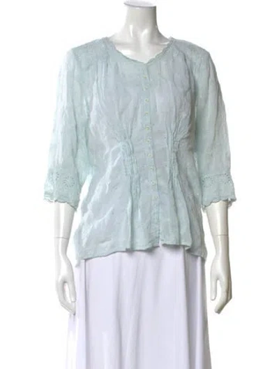Pre-owned Johnny Was Patterned V-neck Blouse In Blue