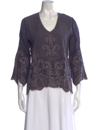 Pre-owned Johnny Was Patterned V-neck Blouse In Purple