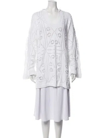 Pre-owned Johnny Was Patterned V-neck Sweater In White