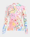 Johnny Was Paula Reverse Pique Long-sleeve Surf Shirt In Paula