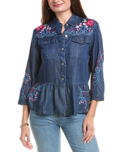 Johnny Was Peplum Denim Jacket In Blue