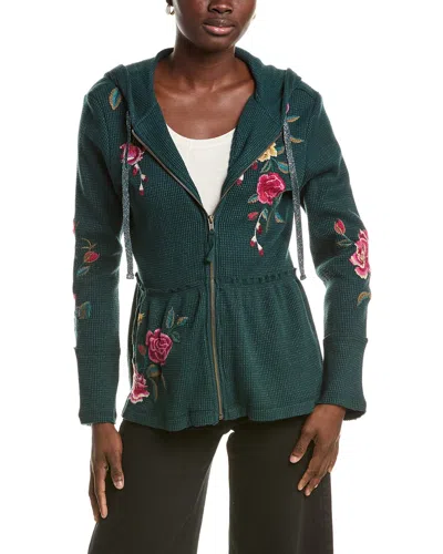 Johnny Was Peplum Metallic Thermal Hoodie In Green