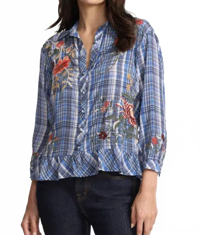 Johnny Was Peplum Ruffle Hem Shirt In Diana Plaid In Blue