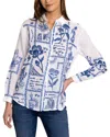 Johnny Was Botanique Double Button Oversized Shirt In White In Multi