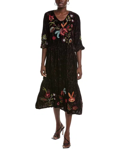 Johnny Was Petite Isabella Velvet Silk-blend Tiered Dress In Black