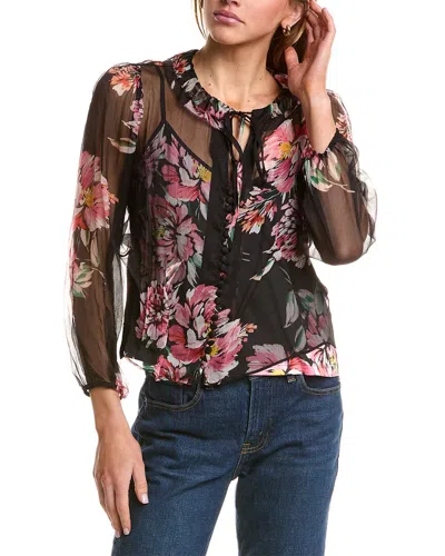 Johnny Was Petite Jaycee Silk Peasant Blouse In Black
