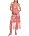 Johnny Was Logan Tiered Floral-print Chiffon Maxi Dress In Red