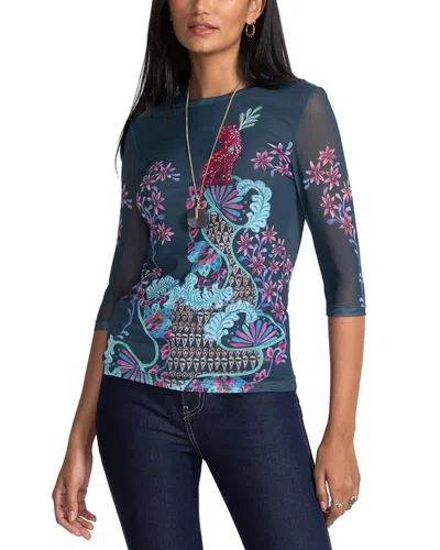 Johnny Was Petite Natalie Mesh T-shirt In Blue