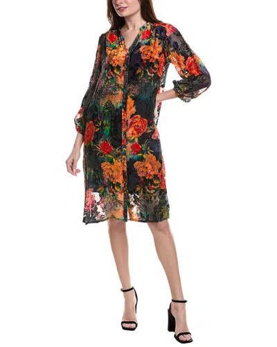 Johnny Was Petite Renna Burnout Velvet Silk-blend Shirtdress In Green