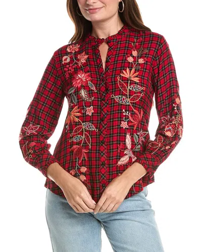 Johnny Was Petite Ruffle Collar Blouse In Red
