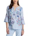 Johnny Was Petite Ruffle Sleeve Silk Blouse In Blue