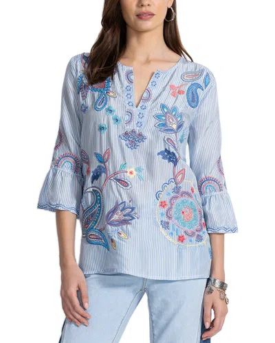JOHNNY WAS PETITE RUFFLE SLEEVE SILK BLOUSE