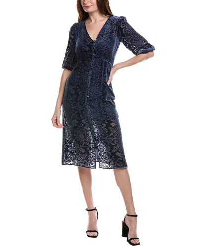 Johnny Was Petite Ryan Velvet Burnout Silk-blend Shirtdress In Blue