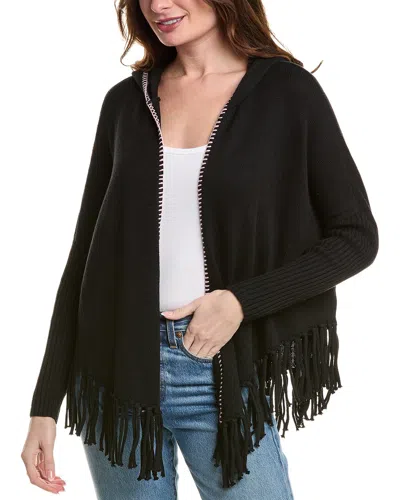 Johnny Was Petite The Fringe Open Linen-blend Poncho In Black