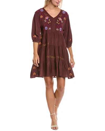 Johnny Was Petite Toni Silk Mini Dress In Brown