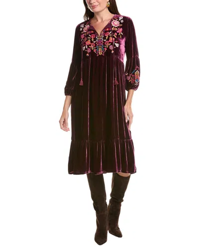 Johnny Was Petite Velvet Bishop Sleeve Silk-blend Maxi Dress In Purple