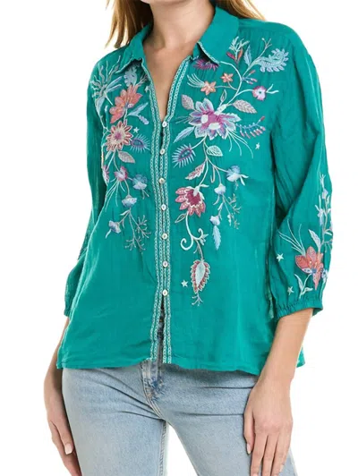 Johnny Was Phoebe Boyfriend Easy Blouse In Tropical Teal