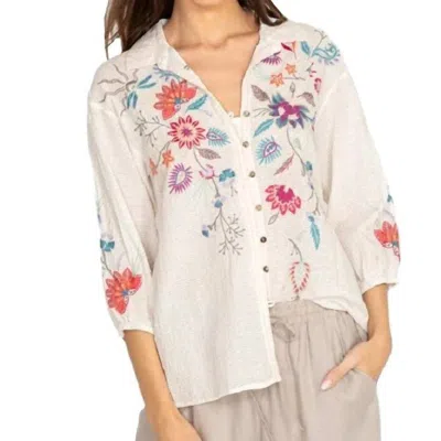 Johnny Was Phoebe Button Front Easy Blouse Top In White