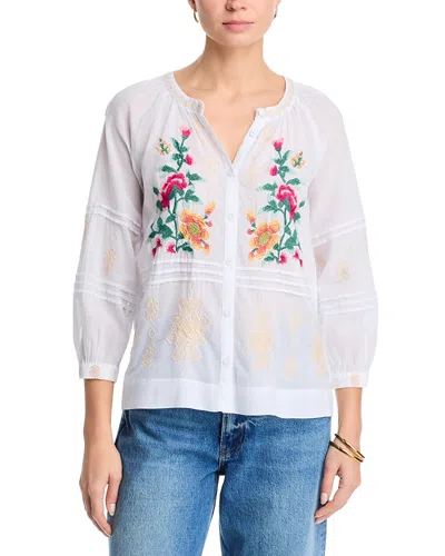 Johnny Was Pin Tuck Raglan Button Up Shirt In White