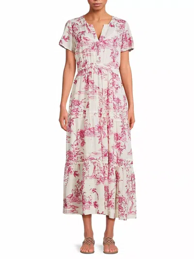 Johnny Was Pintuck Tiered Dress In Pink Firebird In Multi
