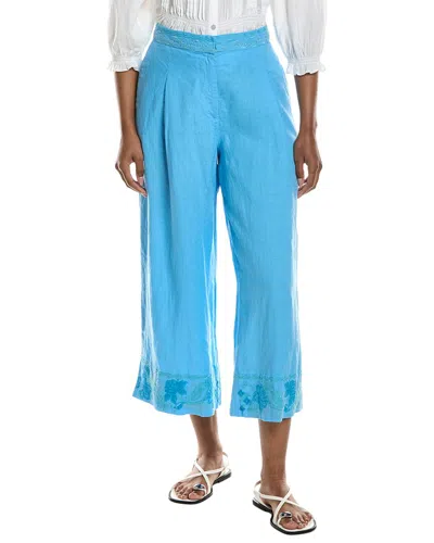Johnny Was Pleated Linen Culotte In Blue