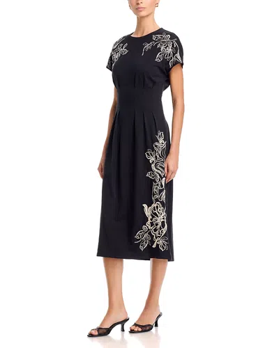 Johnny Was Pleated Waist Cotton Knit Short Sleeve Dress In Black