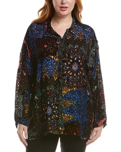 Johnny Was Petite Audrey Burnout Velvet Silk-blend Tunic In Black