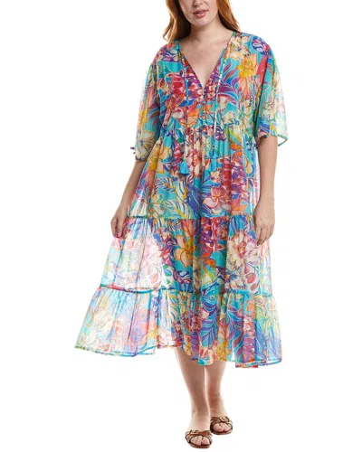 Johnny Was Plus Helena Tiered Silk-blend Midi Dress In Blue