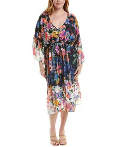 Johnny Was Plus Neon Jungle Silk-blend Midi Dress In Black