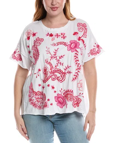 Johnny Was Cassia Raw Detail Swing Tee In White In Multi