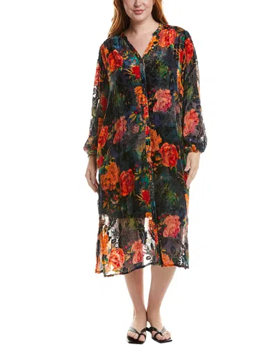 Johnny Was Plus Renna Burnout Velvet Silk-blend Shirtdress In Black