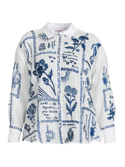 Johnny Was, Plus Size Women's Botanique Embroidered Oversized Shirt In White