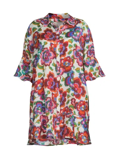 Johnny Was, Plus Size Women's Calanthe Floral Silk Shift Mini Dress In Neutral