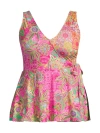 JOHNNY WAS, PLUS SIZE WOMEN'S FLAMINGO FLORAL SKIRTED ONE-PIECE SWIMSUIT