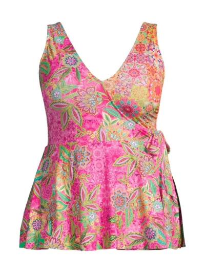 Johnny Was, Plus Size Women's Flamingo Floral Skirted One-piece Swimsuit In Neutral