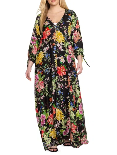 Johnny Was, Plus Size Women's Floral Silk-blend Maxi Dress In Neutral