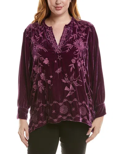 JOHNNY WAS JOHNNY WAS PLUS VOYAGER VELVET SILK-BLEND TUNIC