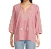 Johnny Was Prairie Blouse 3/4 Sleeve Hyacinth In Monse Stripe In Pink