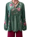 Johnny Was Prairie Blouse In Verdigris In Green