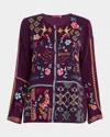 Johnny Was Primavera Catina Embroidered Blouse In Plum
