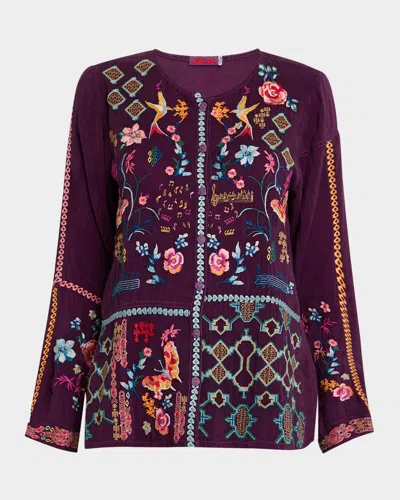 Johnny Was Primavera Catina Embroidered Blouse In Plum