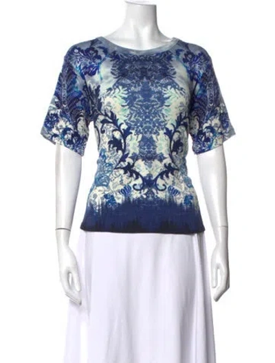Pre-owned Johnny Was Printed Crew Neck Top In Blue