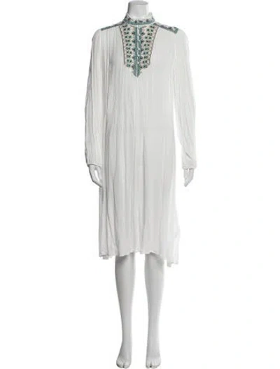Pre-owned Johnny Was Printed Knee-length Dress In White