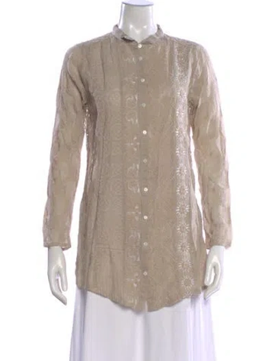 Pre-owned Johnny Was Printed Long Sleeve Blouse In Neutral