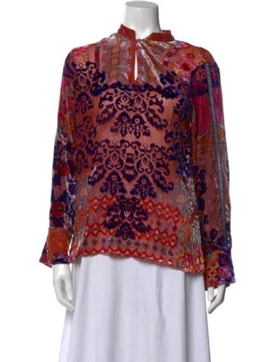 Pre-owned Johnny Was Printed Long Sleeve Blouse In Red