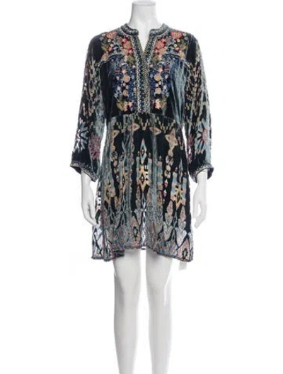Pre-owned Johnny Was Printed Mini Dress In Blue