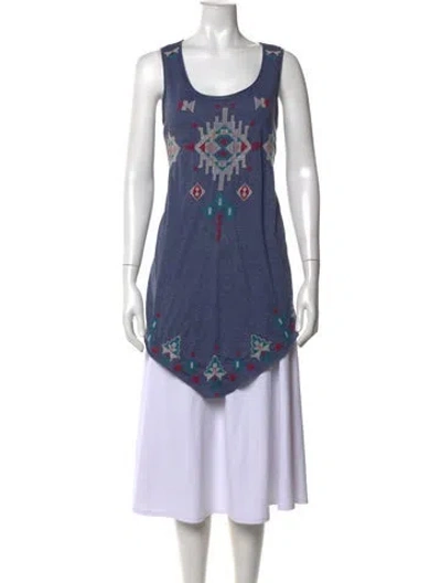 Pre-owned Johnny Was Printed Scoop Neck Top In Blue