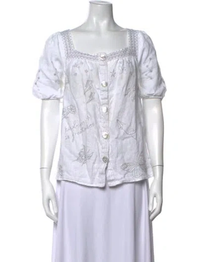 Pre-owned Johnny Was Printed Square Neckline Blouse In White