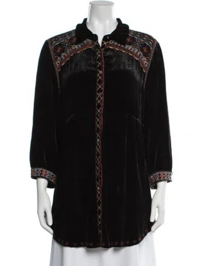 Pre-owned Johnny Was Printed Three-quarter Sleeve Blouse In Black