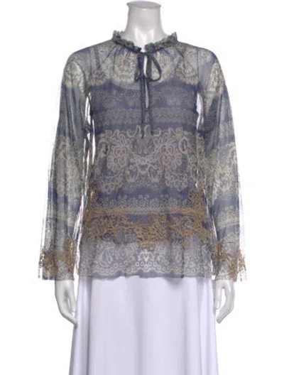 Pre-owned Johnny Was Printed Tie Neck Blouse In Multicolor